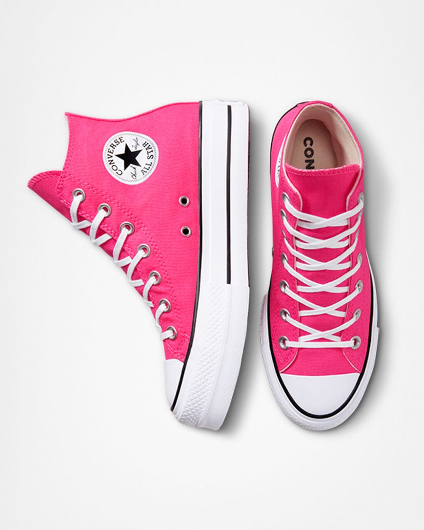 Dámské Boty Na Platformy Converse Chuck Taylor All Star Lift Platene Vysoké Růžové Černé Bílé | CZ WSLZ41